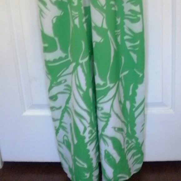 Lilly Pulitzer XS Green and White Palm Print Back Zip Silk Slip Maxi Jumpsuit - Picture 4 of 6